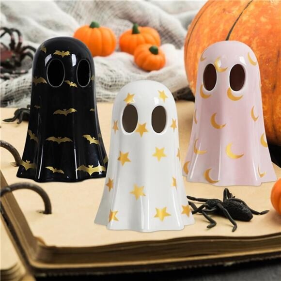 Ghost Halloween Decor, Set of 3 Ceramic Halloween Ghost Witch Decorations Indoor - Picture 6 of 6
